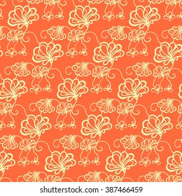 Seamless creative hand-drawn pattern of stylized flowers in yellow and orange colors. Vector illustration.