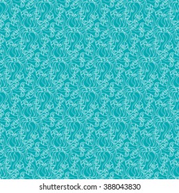 Seamless creative hand-drawn pattern of stylized flowers in white and blue-green colors. Vector illustration.