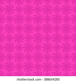 Seamless creative hand-drawn pattern of stylized flowers in bright fuchsia and mauve colors. Vector illustration.