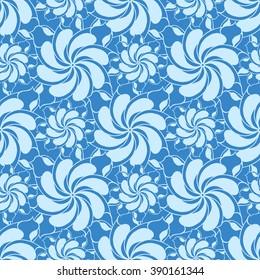 Seamless creative hand-drawn pattern of stylized flowers in light cyan and sky blue colors. Vector illustration.