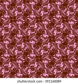 Seamless creative hand-drawn pattern of stylized flowers in pale pink and brown colors. Vector illustration.