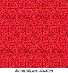 Seamless creative hand-drawn pattern of stylized flowers in bright red and dark burgundy colors. Vector illustration.