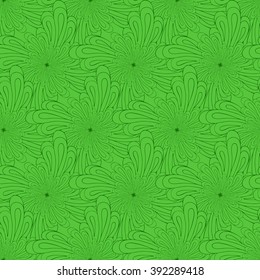 Seamless creative hand-drawn pattern of stylized flowers in bright lime and green colors. Vector illustration.