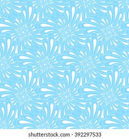 Seamless creative hand-drawn pattern of stylized flowers in pale cyan and white colors. Vector illustration.