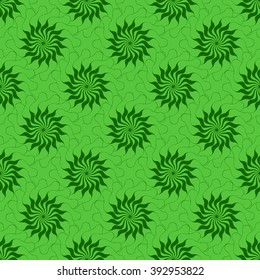 Seamless creative hand-drawn pattern of stylized flowers in bright lime and green colors. Vector illustration.