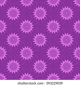 Seamless creative hand-drawn pattern of stylized flowers in bright violet and magenta colors. Vector illustration.