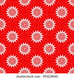 Seamless creative hand-drawn pattern of stylized flowers in white and bright scarlet colors. Vector illustration.