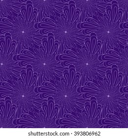 Seamless creative hand-drawn pattern of stylized flowers in pale lilac and dark violet colors. Vector illustration.