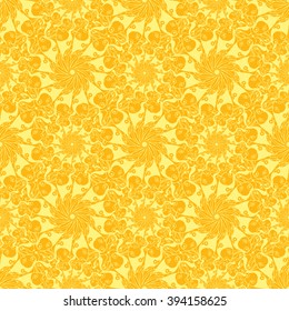 Seamless creative hand-drawn pattern of stylized flowers in yellow and orange colors. Vector illustration.