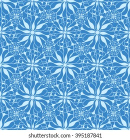 Seamless creative hand-drawn pattern of stylized flowers in light cyan and sky blue colors. Vector illustration.