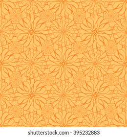 Seamless creative hand-drawn pattern of stylized flowers in yellow and orange colors. Vector illustration.