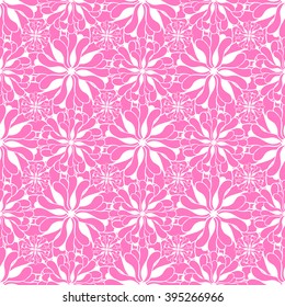 Seamless creative hand-drawn pattern of stylized flowers in pale magenta and white colors. Vector illustration.