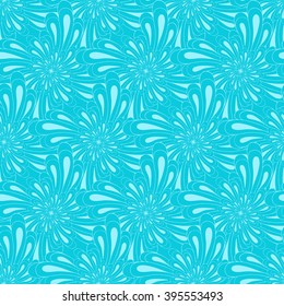 Seamless creative hand-drawn pattern of stylized flowers in light cyan and bright turquoise colors. Vector illustration.