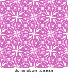 Seamless creative hand-drawn pattern of stylized flowers in bright purple and white colors. Vector illustration.