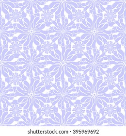 Seamless creative hand-drawn pattern of stylized flowers in white and pale lilac colors. Vector illustration.
