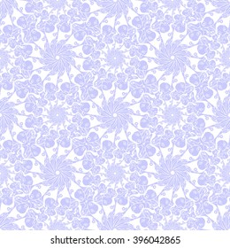 Seamless creative hand-drawn pattern of stylized flowers in white and pale lilac colors. Vector illustration.