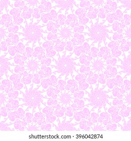 Seamless creative hand-drawn pattern of stylized flowers in white and light pink colors. Vector illustration.