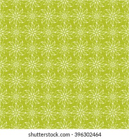 Seamless creative hand-drawn pattern of stylized flowers in white and yellow-green colors. Vector illustration.