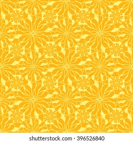 Seamless creative hand-drawn pattern of stylized flowers in yellow and orange colors. Vector illustration.