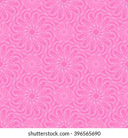 Seamless creative hand-drawn pattern of stylized flowers in pale magenta and white colors. Vector illustration.