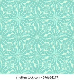 Seamless creative hand-drawn pattern of stylized flowers in pale turquoise and mint colors. Vector illustration.