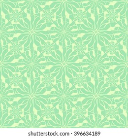 Seamless creative hand-drawn pattern of stylized flowers in light yellow-green and pale lime colors. Vector illustration.