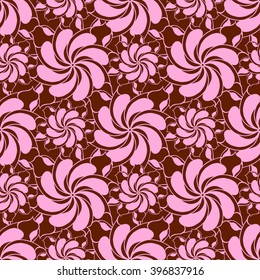 Seamless creative hand-drawn pattern of stylized flowers in pale pink and brown colors. Vector illustration.