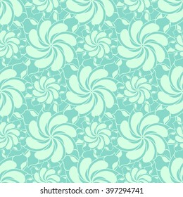 Seamless creative hand-drawn pattern of stylized flowers in pale turquoise and mint colors. Vector illustration.