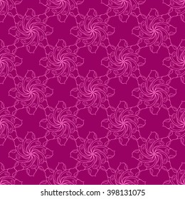 Seamless creative hand-drawn pattern of stylized flowers in bright fuchsia and pale pink colors. Vector illustration.