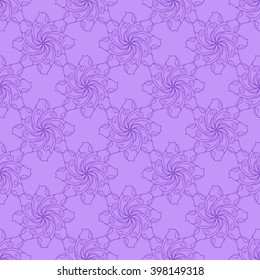 Seamless creative hand-drawn pattern of stylized flowers in violet and pale lilac colors. Vector illustration.