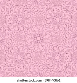 Seamless creative hand-drawn pattern of stylized flowers in light mauve and pale pink colors. Vector illustration.