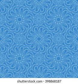 Seamless creative hand-drawn pattern of stylized flowers in light cyan and sky blue colors. Vector illustration.