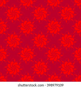 Seamless creative hand-drawn pattern of stylized flowers in bright scarlet and maroon colors. Vector illustration.