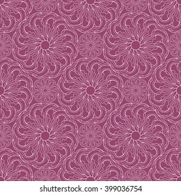 Seamless creative hand-drawn pattern of stylized flowers in mauve and pastel pink colors. Vector illustration.
