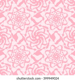 Seamless creative hand-drawn pattern of stylized flowers in pastel pink and light rose colors. Vector illustration.
