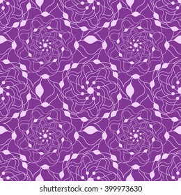 Seamless creative hand-drawn pattern of stylized flowers in bright violet and pale lilac colors. Vector illustration.