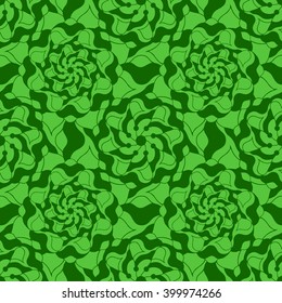 Seamless creative hand-drawn pattern of stylized flowers in bright lime and green colors. Vector illustration.