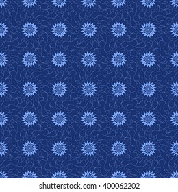 Seamless creative hand-drawn pattern of stylized flowers in cornflower and cerulean blue colors. Vector illustration.