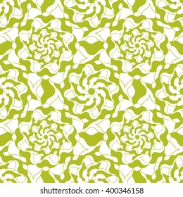 Seamless creative hand-drawn pattern of stylized flowers in white and yellow-green colors. Vector illustration.