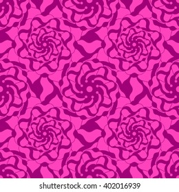 Seamless creative hand-drawn pattern of stylized flowers in bright fuchsia and mauve colors. Vector illustration.