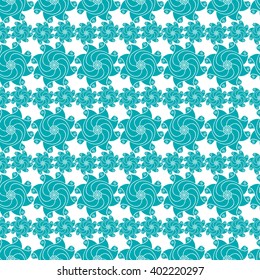 Seamless creative hand-drawn pattern of stylized flowers in white and blue-green colors. Vector illustration.