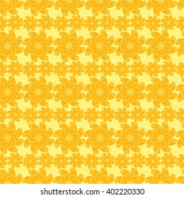 Seamless creative hand-drawn pattern of stylized flowers in yellow and orange colors. Vector illustration.