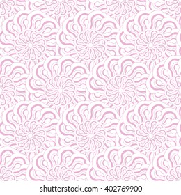 Seamless creative hand-drawn pattern of stylized flowers in white and pastel pink colors. Vector illustration.