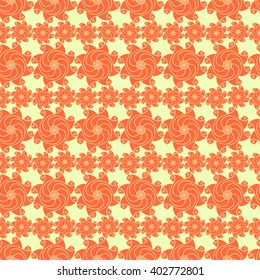 Seamless creative hand-drawn pattern of stylized flowers in yellow and orange colors. Vector illustration.