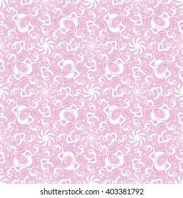 Seamless creative hand-drawn pattern of stylized flowers in white and pastel pink colors. Vector illustration.