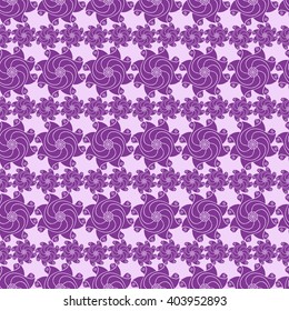 Seamless creative hand-drawn pattern of stylized flowers in bright violet and pale lilac colors. Vector illustration.