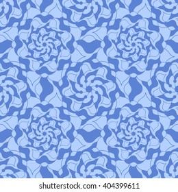 Seamless creative hand-drawn pattern of stylized flowers in pale cornflower blue and azure colors. Vector illustration.