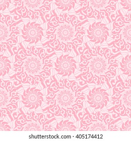 Seamless creative hand-drawn pattern of stylized flowers in pastel pink and light rose colors. Vector illustration.