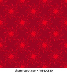 Seamless creative hand-drawn pattern of stylized flowers in bright red and maroon colors. Vector illustration.