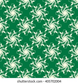 Seamless creative hand-drawn pattern of stylized flowers in light yellow and dark green colors. Vector illustration.
